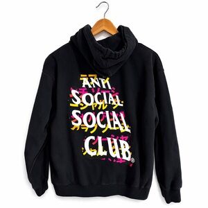 Anti Social Social Club ASSC Stacked Logo Hoodie Black Streetwear Size Medium